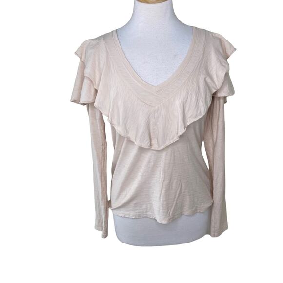 NATION LTD KELSEY RUFFLED ROMANCE TEE Antique Long Sleeve V Neck Small - Picture 15 of 16